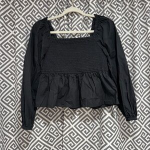 J. Crew Black Smocked Blouse